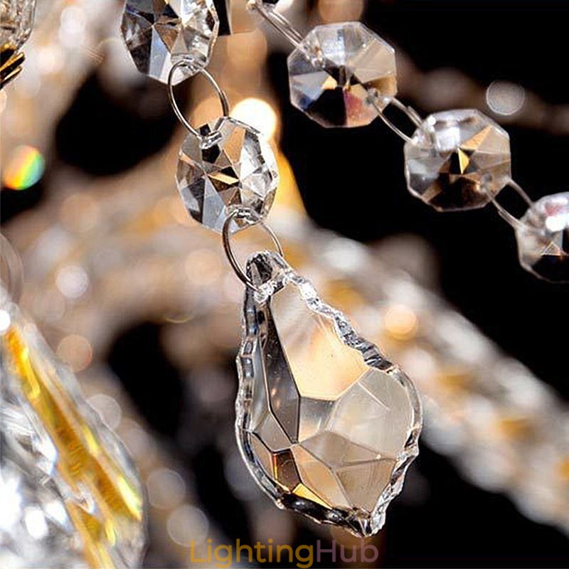 Luxury Crystal Chandelier Golden European Threaded Arm Ceiling Light