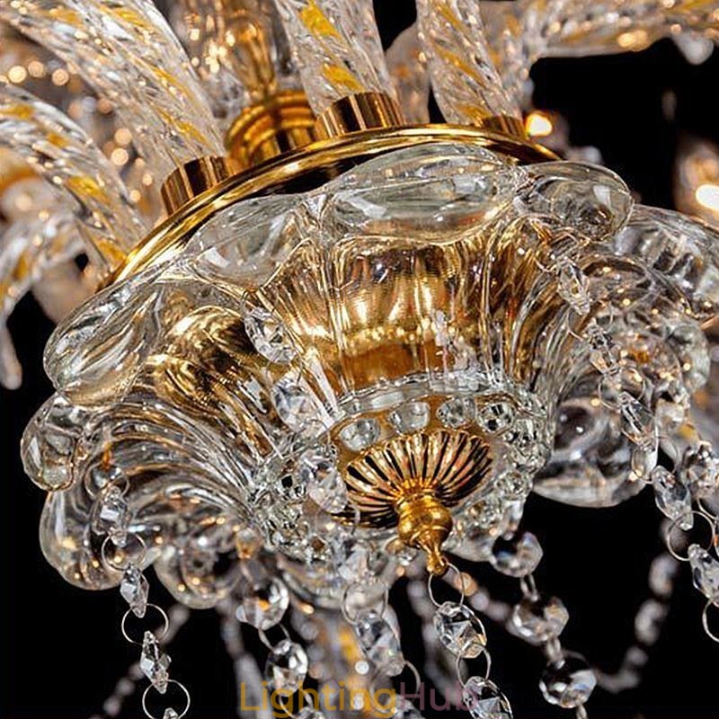 Luxury Crystal Chandelier Golden European Threaded Arm Ceiling Light