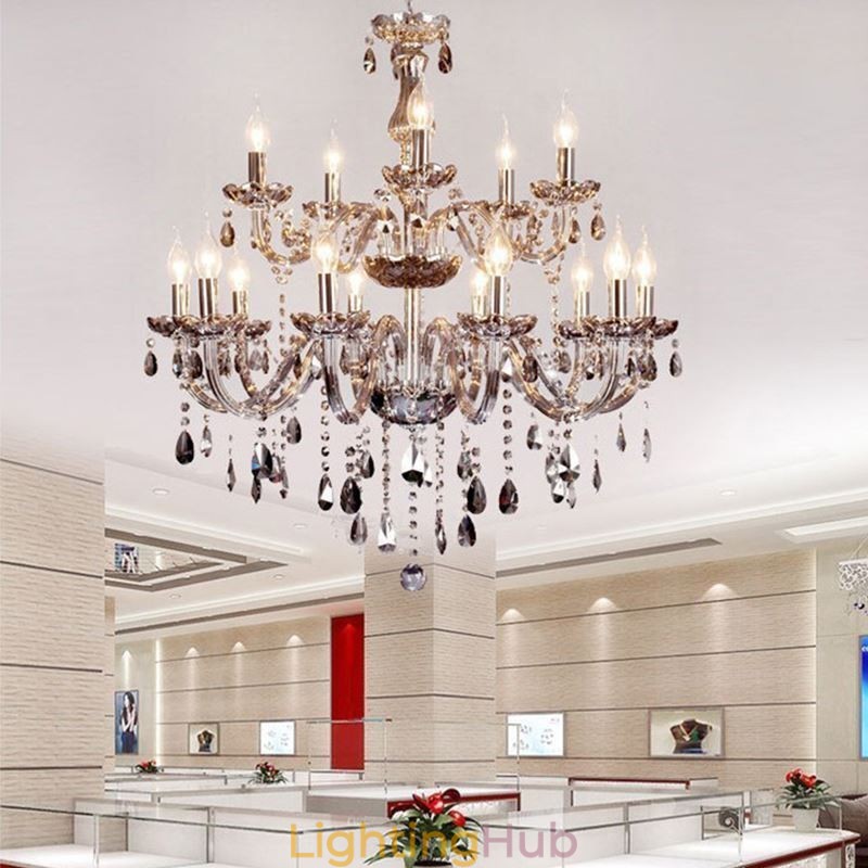 Large European Crystal Chandelier Elegant Pendant Light