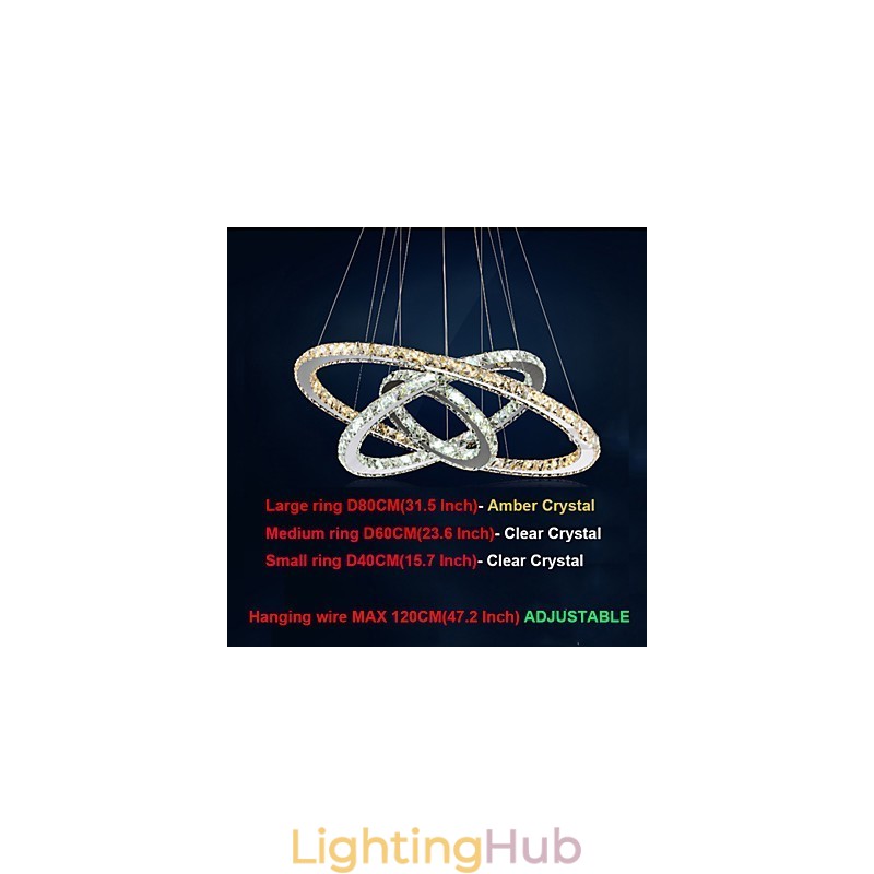 Pendant Lamps Amber and Clear K9 Crystal Chandelier Lights Lighting with 3 Ring
