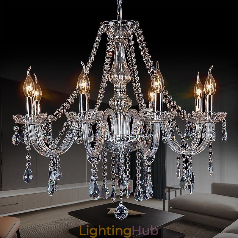 Large European Crystal Chandelier Transparent Ceiling Light