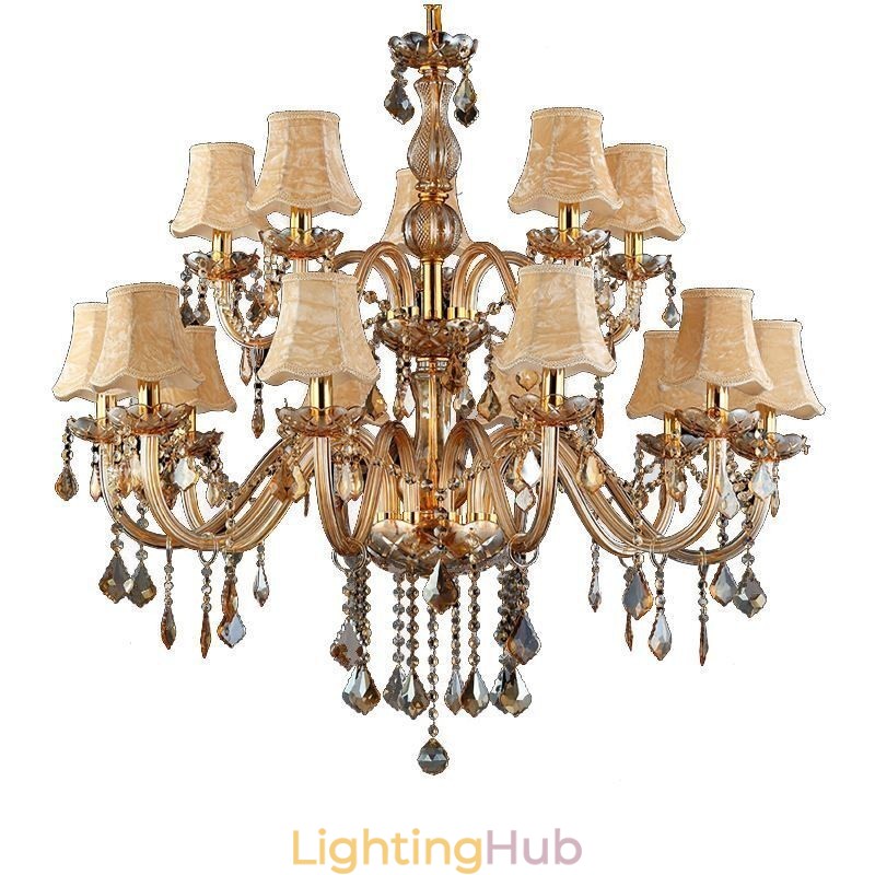 Large Luxury Crystal Chandelier European Amber Ceiling Light