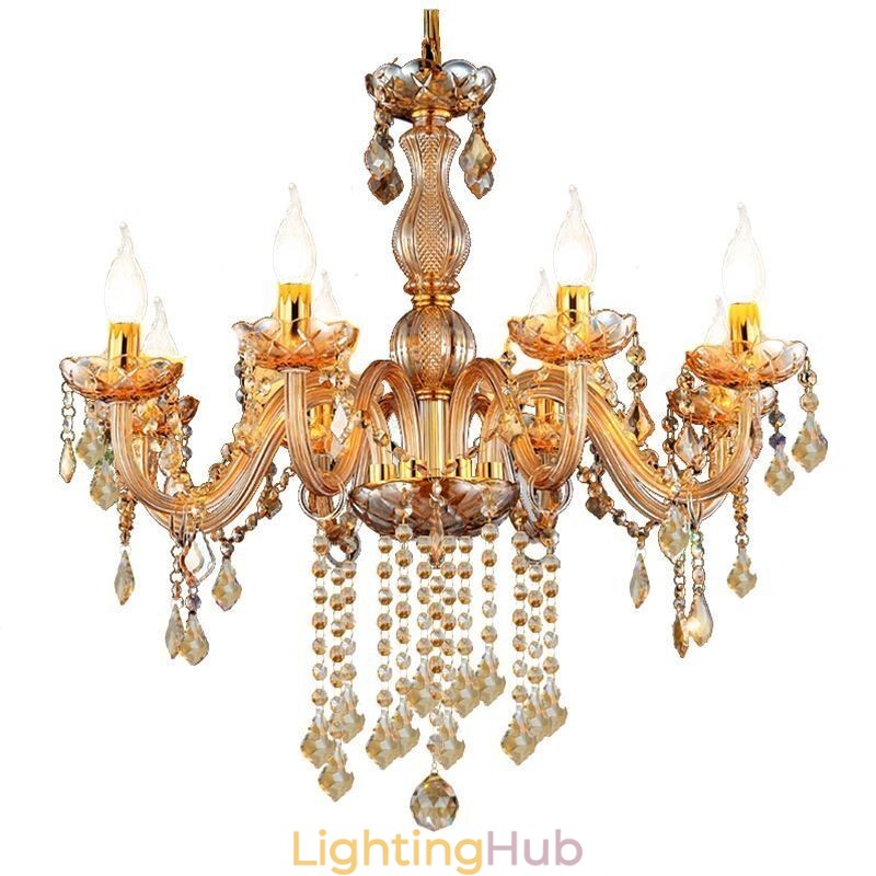 European Crystal Chandelier Elegant Amber Pendant Light