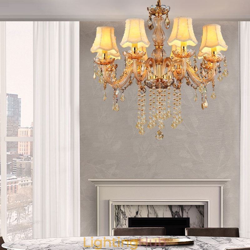 European Crystal Chandelier Elegant Amber Pendant Light