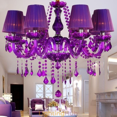 Elegant Crystal Chandelier European Style Purple Pendant Light Elegant Crystal Chandelier European Style Purple Pendant Light
