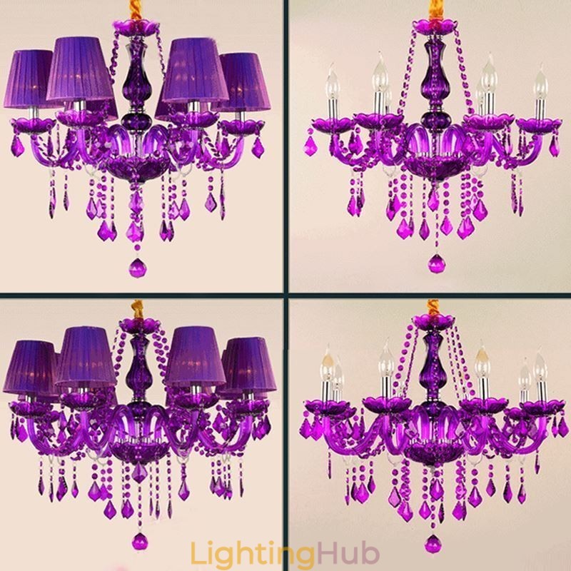 Elegant Crystal Chandelier European Style Purple Pendant Light