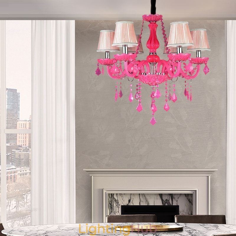 European Style Crystal Chandelier Pink Pendant Light Romantic