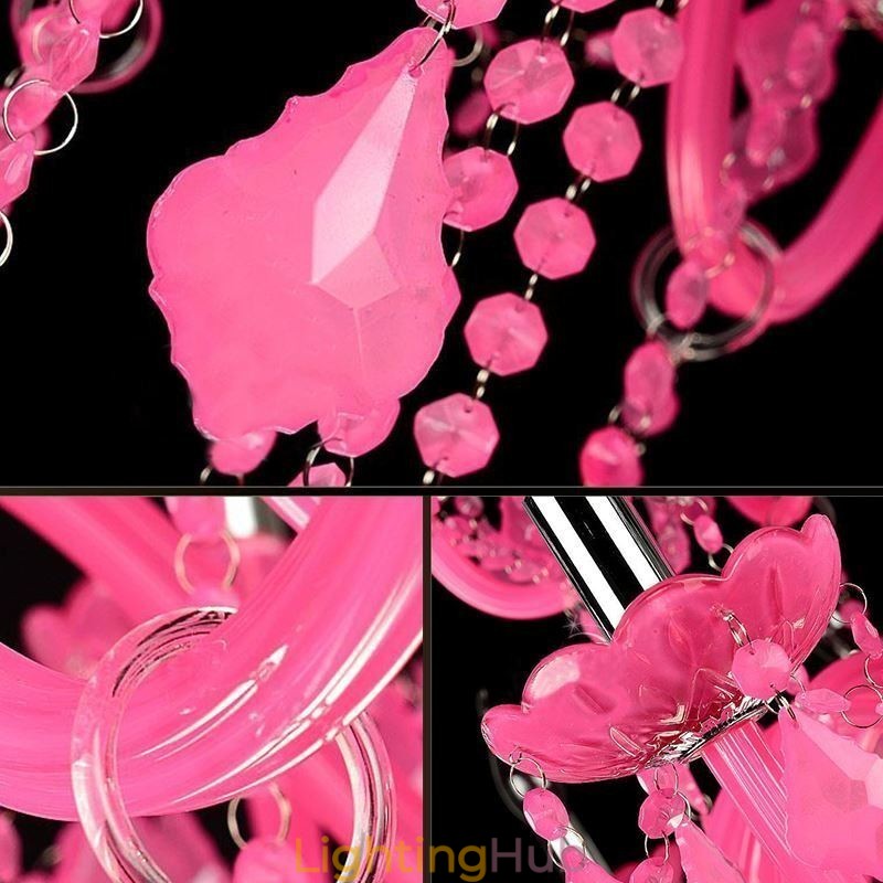 European Style Crystal Chandelier Pink Pendant Light Romantic