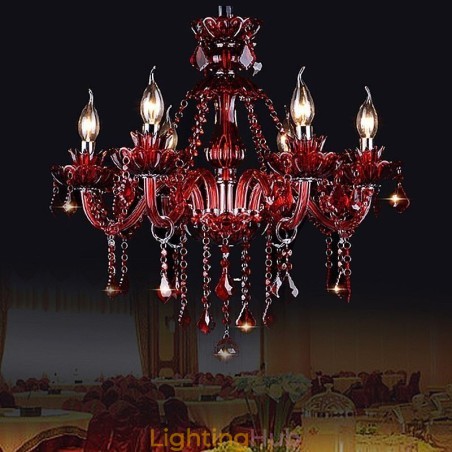 European Crystal Chandelier Red Colour Pendant Light European Crystal Chandelier Red Colour Pendant Light