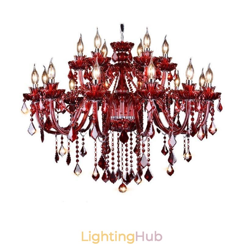 European Crystal Chandelier Red Colour Pendant Light