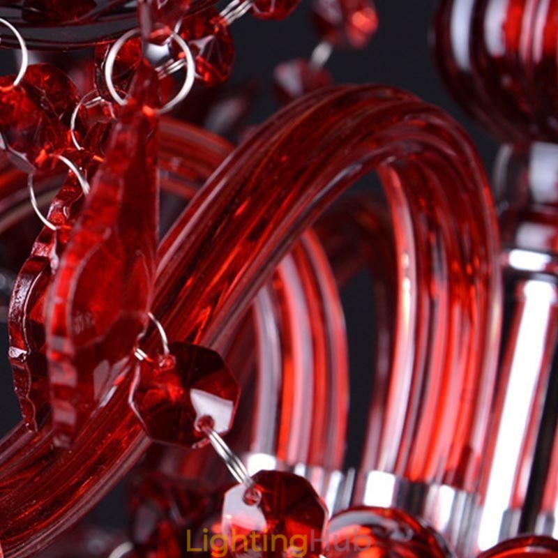 European Crystal Chandelier Red Colour Pendant Light