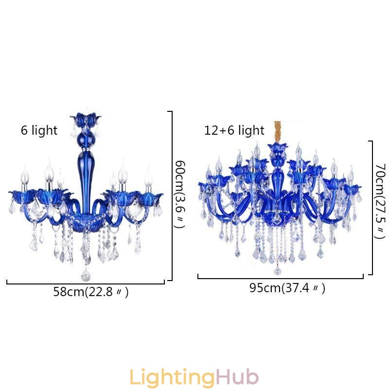 European Style Crystal Chandelier Blue Crystal Glass Pendant Light