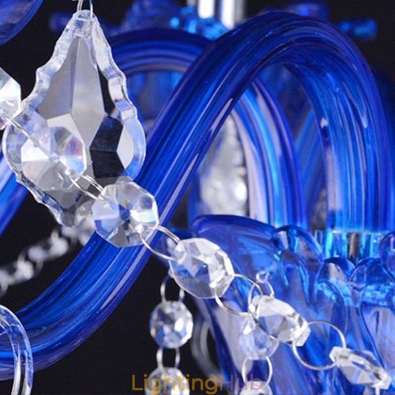 European Style Crystal Chandelier Blue Crystal Glass Pendant Light