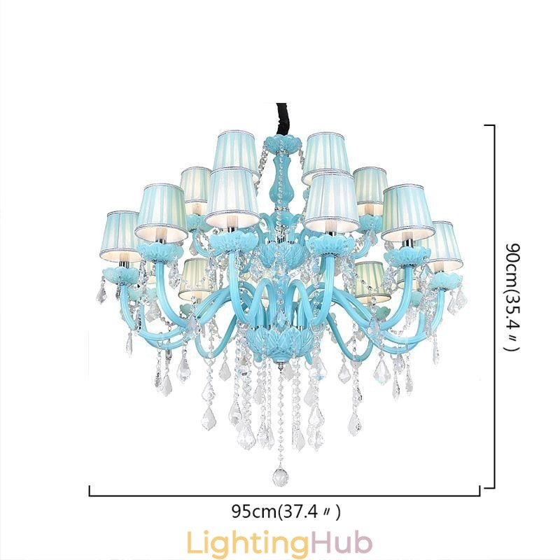 European Large Crystal Chandelier Blue Colour Pendant Light