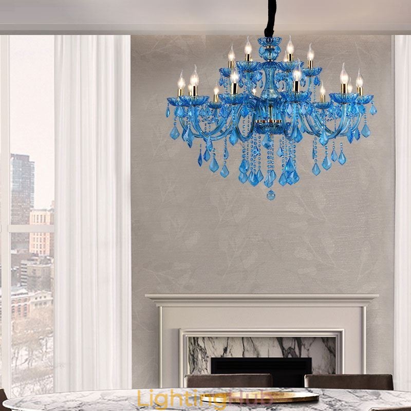 Elegant Crystal Chandelier European Blue Pendant Light