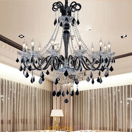 Retro Crystal Chandelier European Black Pendant Light