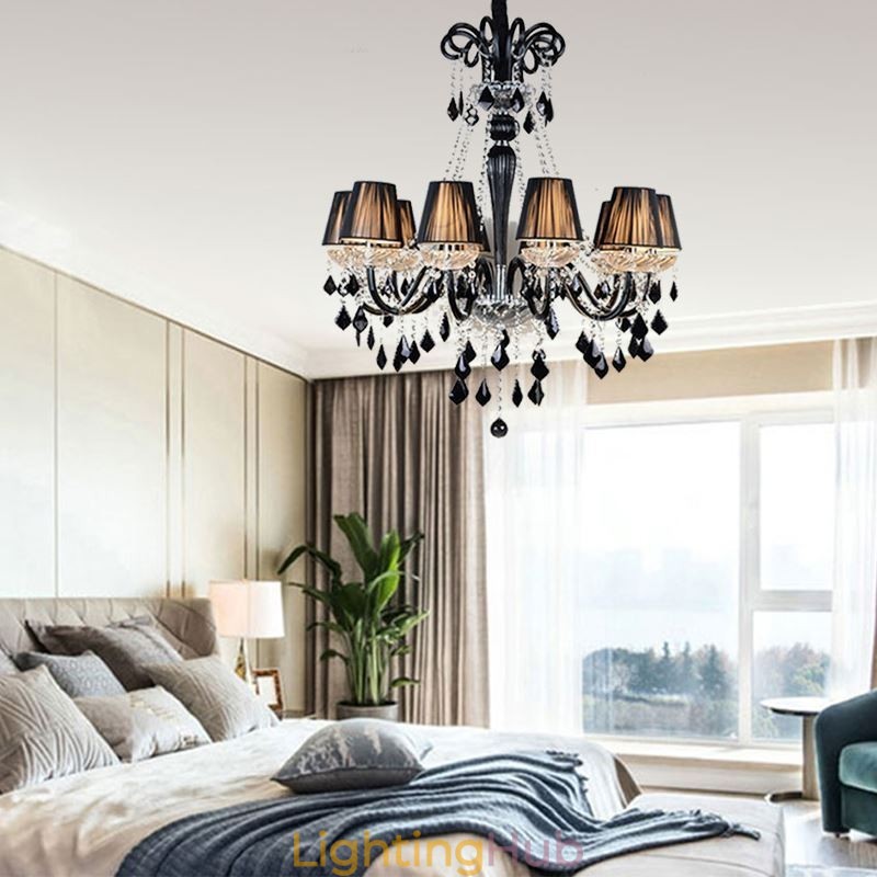 Retro Crystal Chandelier European Black Pendant Light