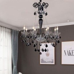 Retro Crystal Chandelier European Black Pendant Light