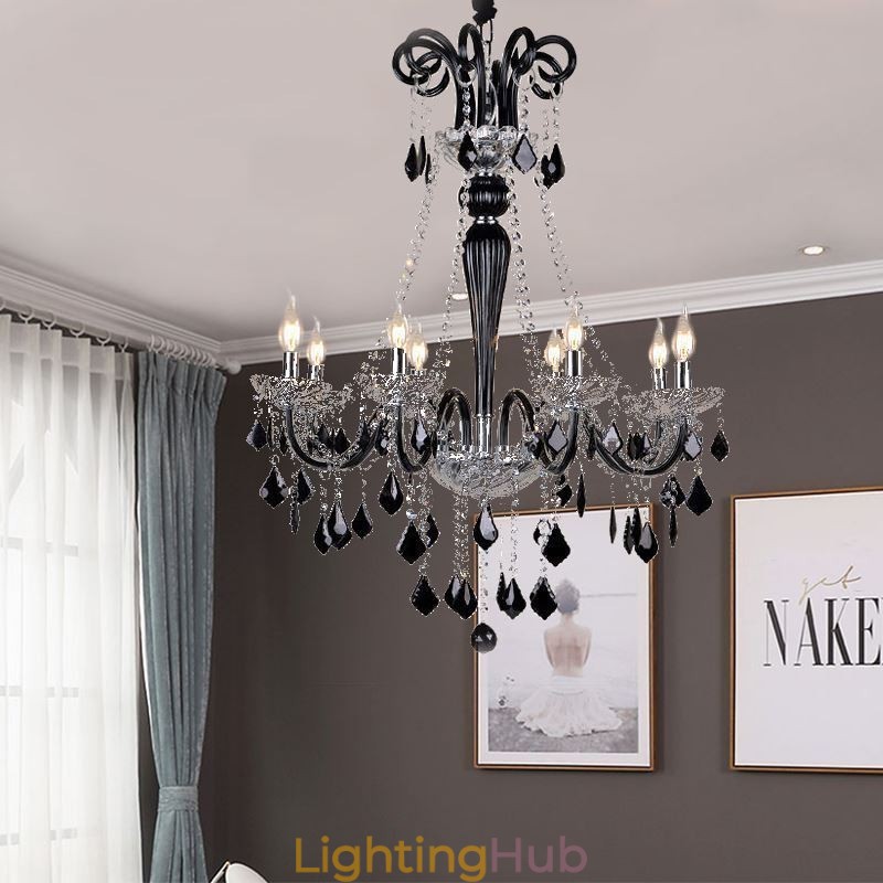 Retro Crystal Chandelier European Black Pendant Light