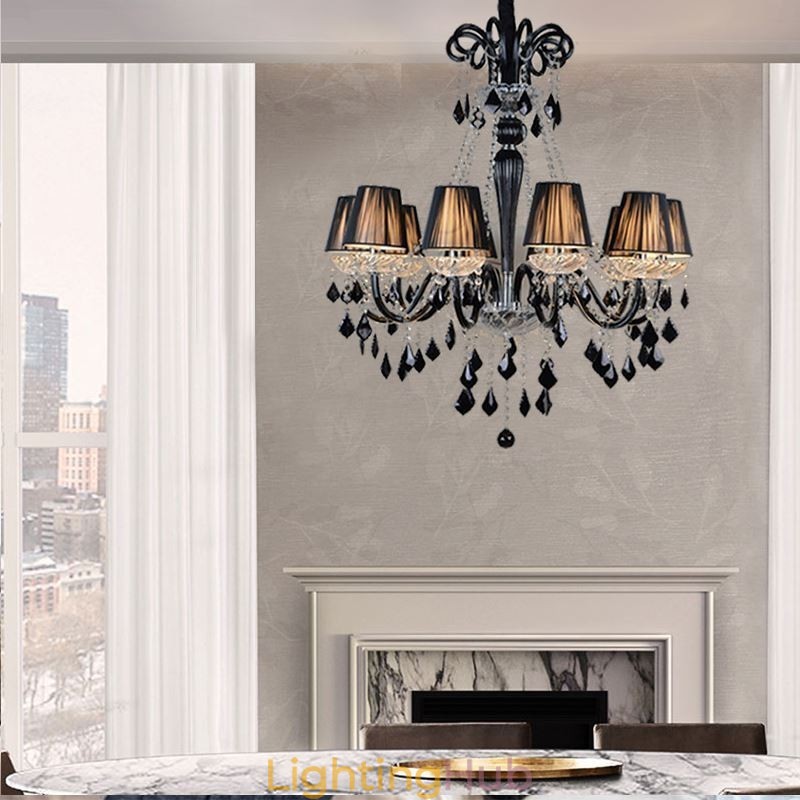 Retro Crystal Chandelier European Black Pendant Light