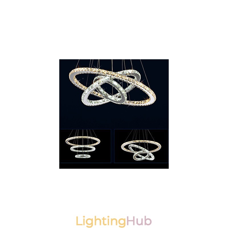 Pendant Lamps Amber and Clear K9 Crystal Chandelier Lights Lighting with 3 Ring