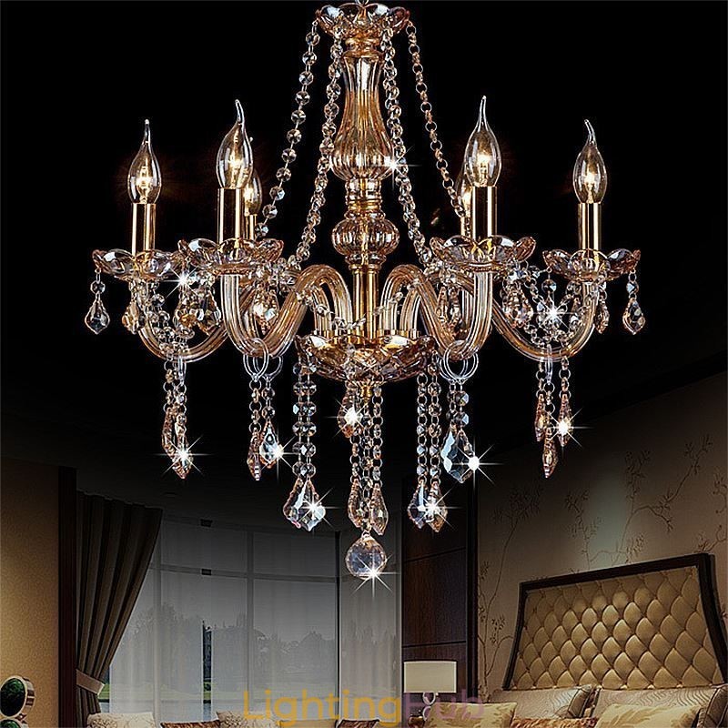 European Crystal Chandelier Luxury Amber Colour Pendant Light