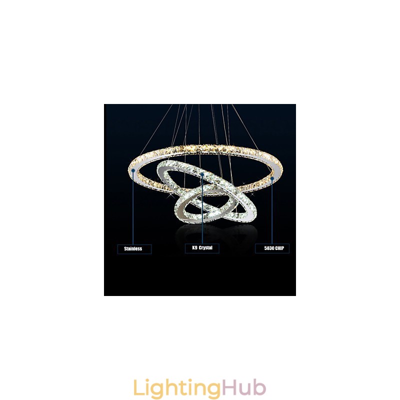 Pendant Lamps Amber and Clear K9 Crystal Chandelier Lights Lighting with 3 Ring