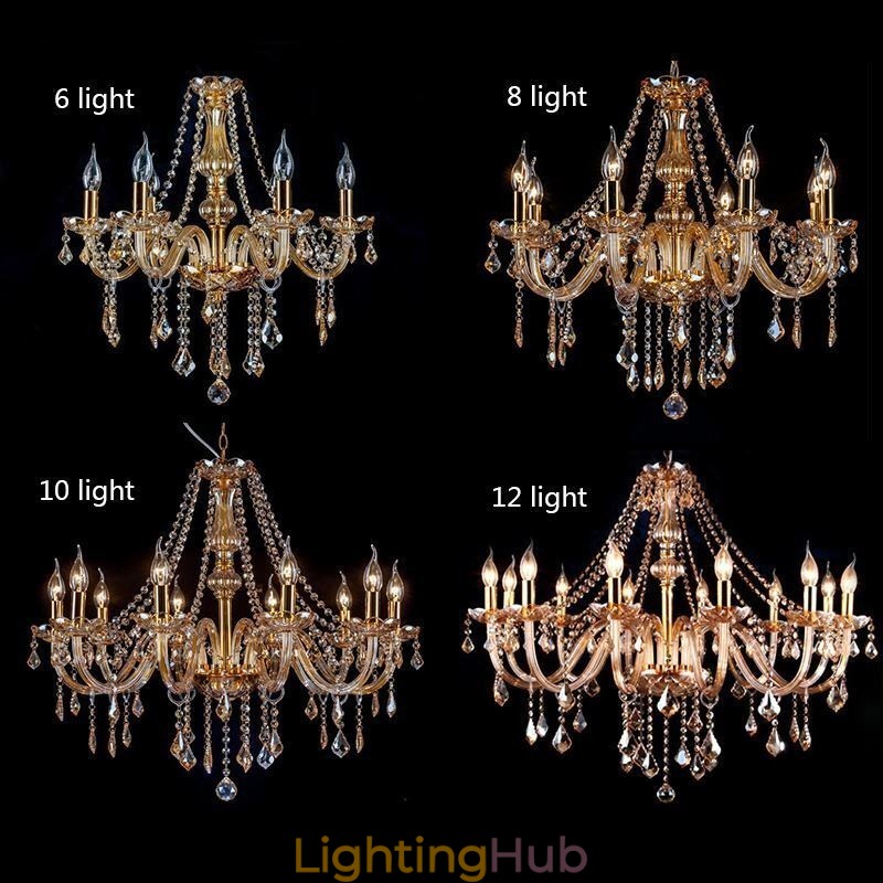 European Crystal Chandelier Luxury Amber Colour Pendant Light