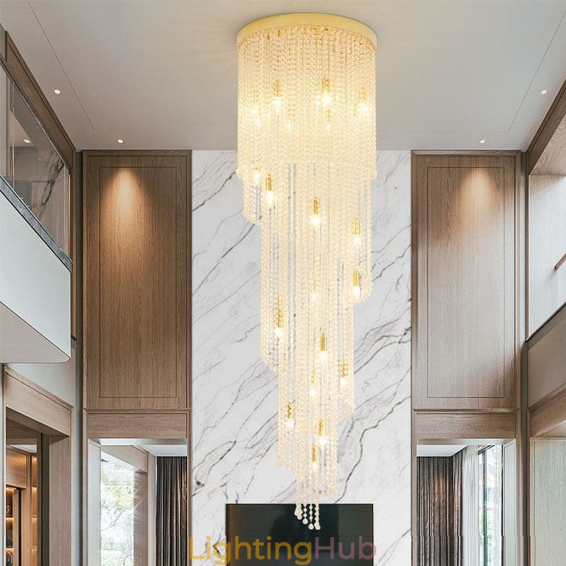 Modern Crystal Chandelier Luxury Staircase Crystal Ceiling Light With 19 Lights
