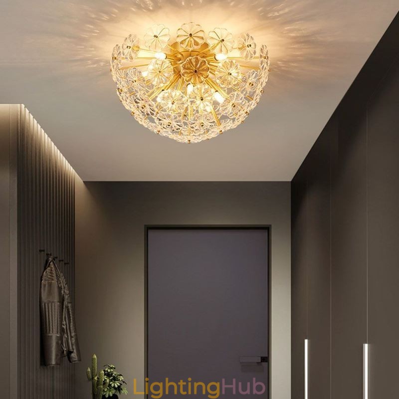Semi Circle Glass Flush Mount Modern Decorative Flower Shaped Ceiling Light