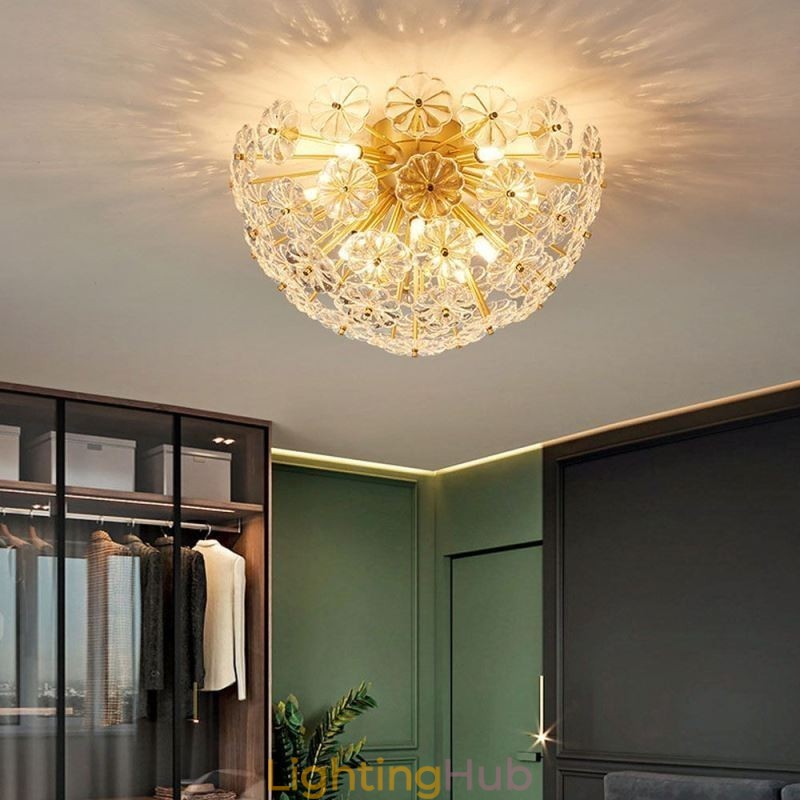 Semi Circle Glass Flush Mount Modern Decorative Flower Shaped Ceiling Light