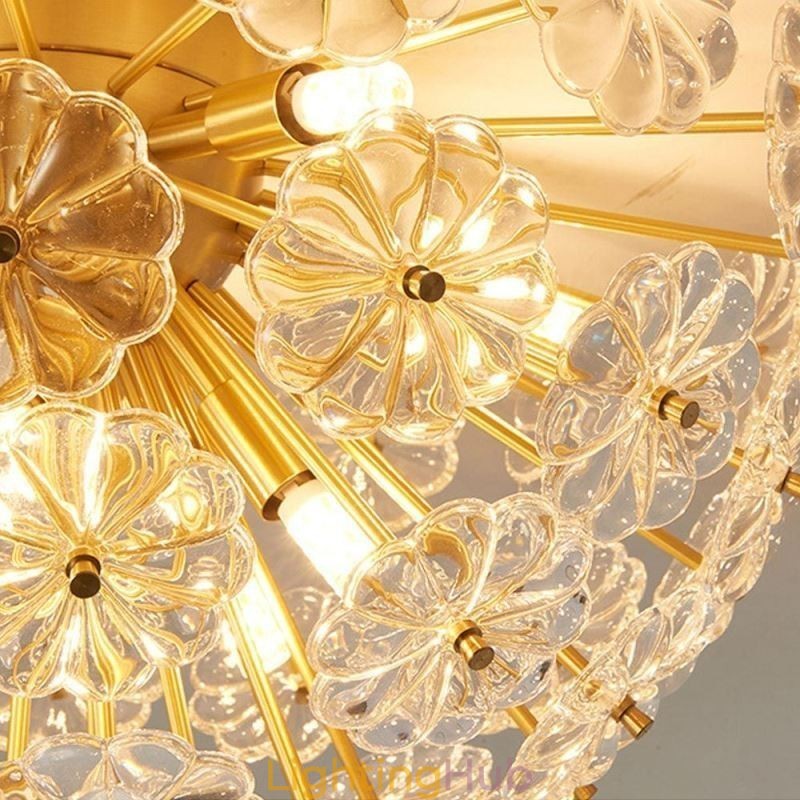 Semi Circle Glass Flush Mount Modern Decorative Flower Shaped Ceiling Light