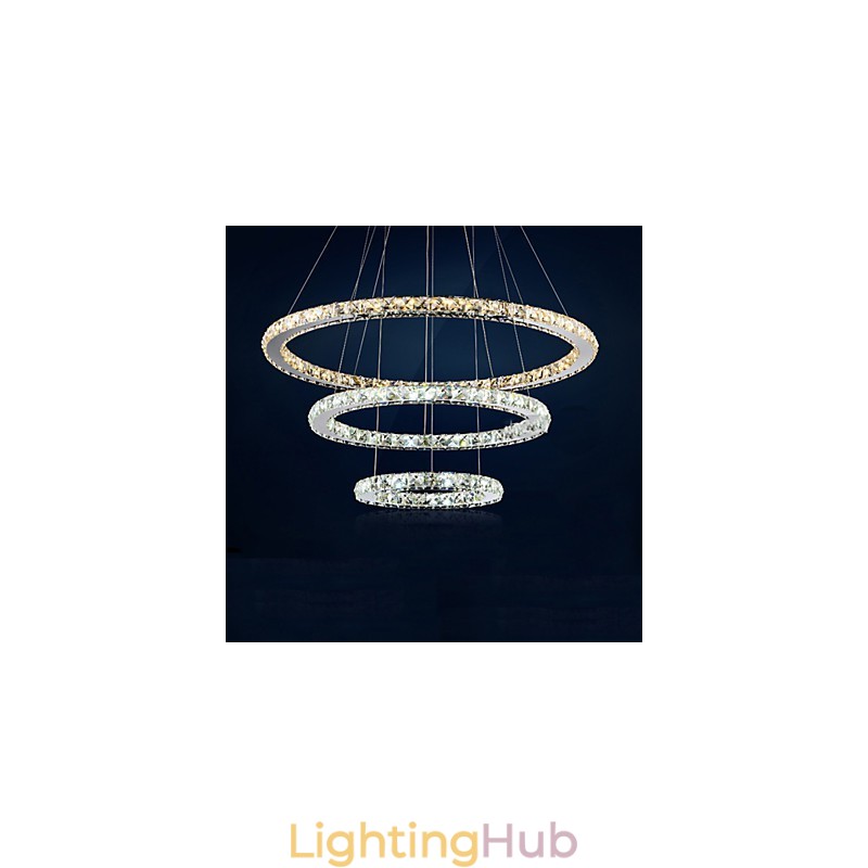 Pendant Lamps Amber and Clear K9 Crystal Chandelier Lights Lighting with 3 Ring