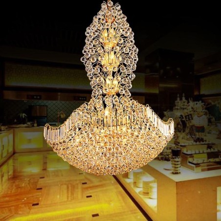European Crystal Empire Chandelier Large Gold Colour Pendant Light
