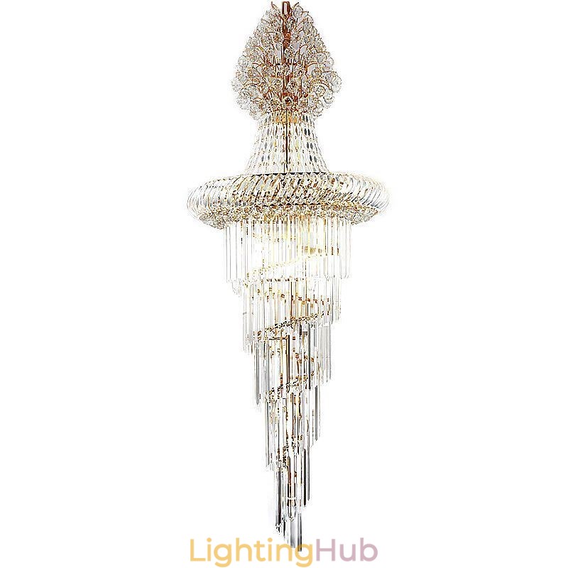 Luxury Crystal Chandelier Modern European Graceful Long Pendant Duplex Staircase