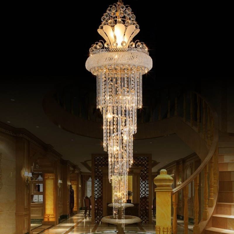 Graceful Crystal Chandelier Modern Simple Long Pendant Duplex Staircase