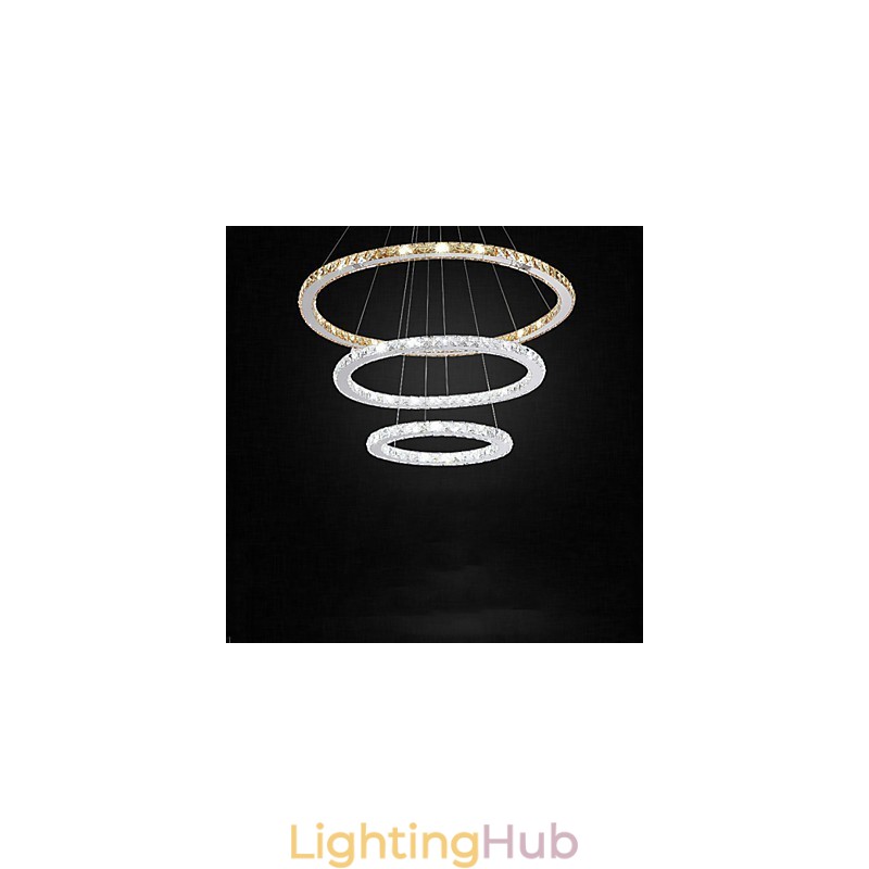 Pendant Lamps Amber and Clear K9 Crystal Chandelier Lights Lighting with 3 Ring