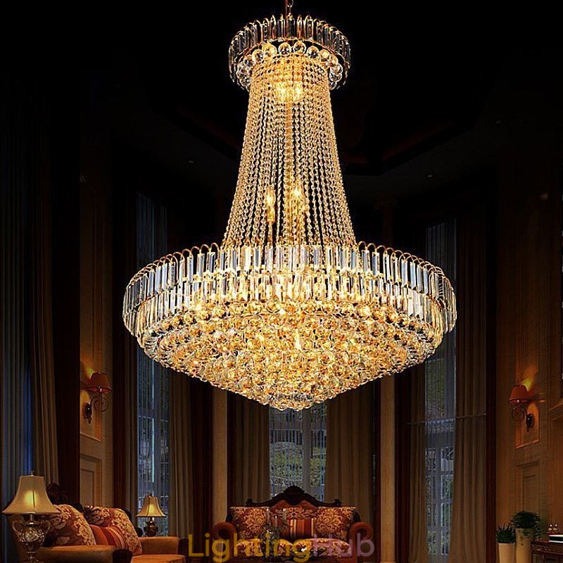 Elegant Crystal Chandelier European Pendant Light Long Hanging Chandelier Duplex Staircase