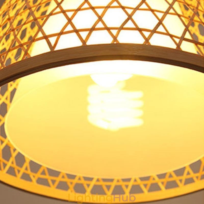 Bamboo Semi Flush Mount Creative Round Ceiling Light Vestibule Lighting