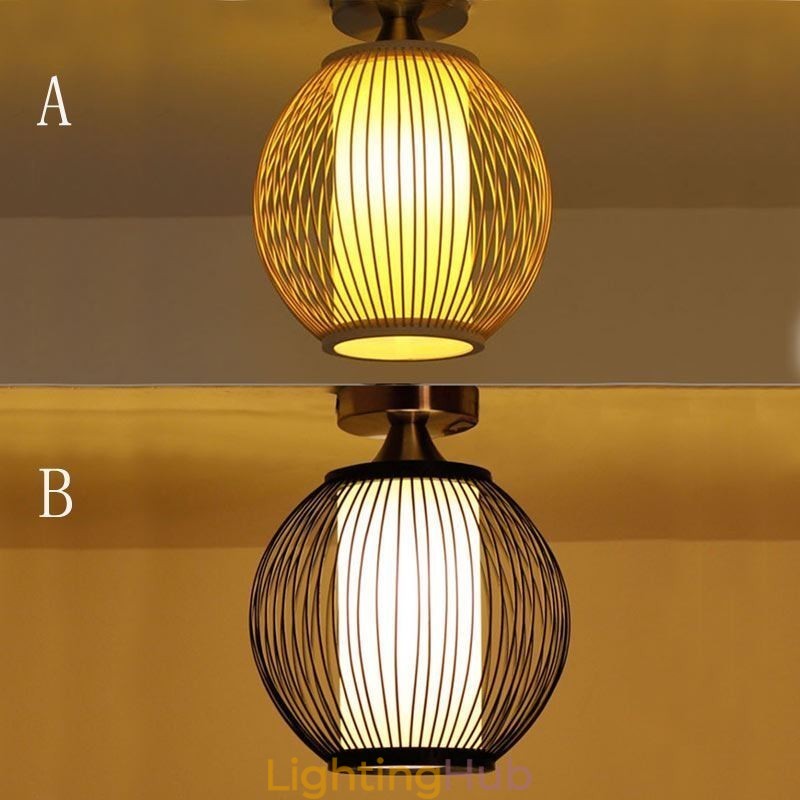 Unique Semi Flush Mount Creative Round Bamboo Ceiling Light Porch Lighting