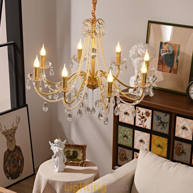 American Crystal Pendant Light Country Style Creative Iron Art Ceiling Light