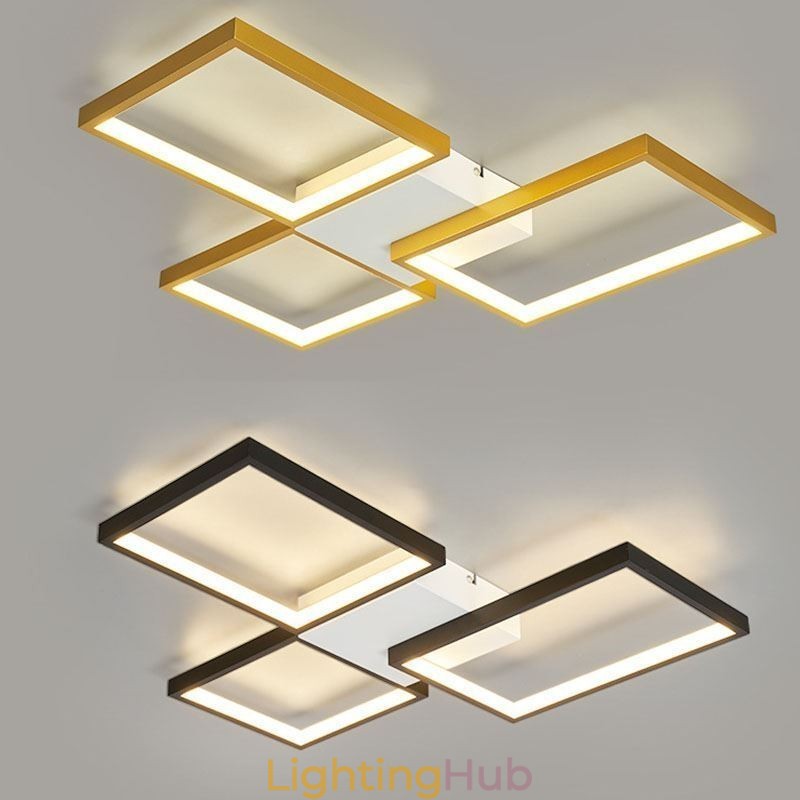 Flush Mount Minimalist 3 Square Ceiling Light Stepless Dimmable With Remote Control 60W