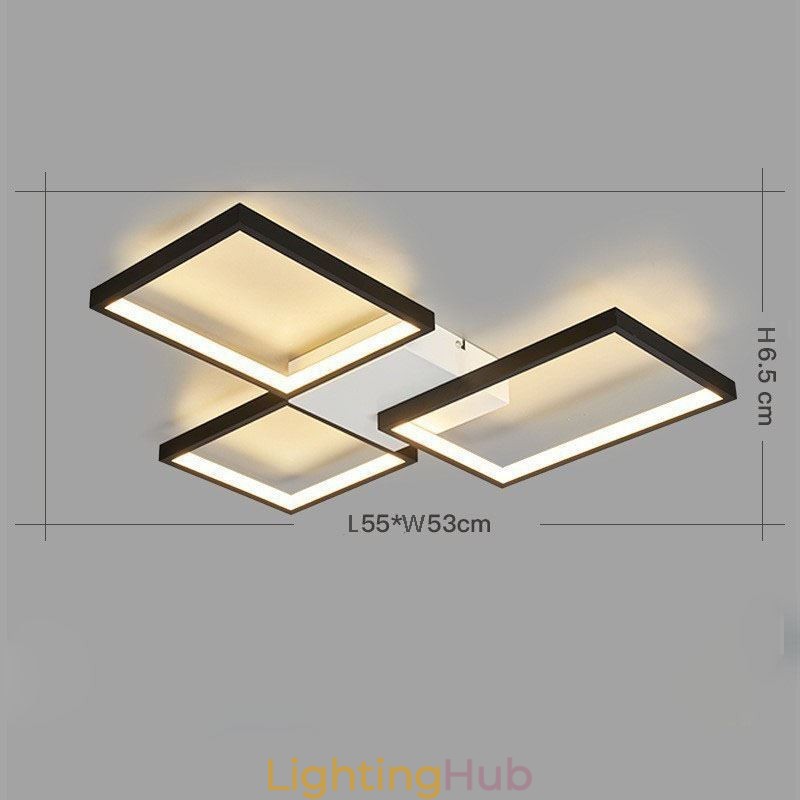 Flush Mount Minimalist 3 Square Ceiling Light Stepless Dimmable With Remote Control 60W