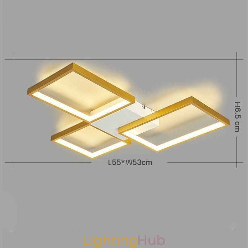 Flush Mount Minimalist 3 Square Ceiling Light Stepless Dimmable With Remote Control 60W