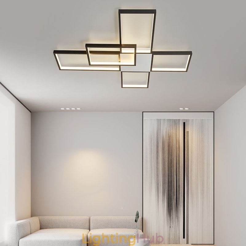 Minimalist Flush Mount Five Square Ceiling Light Stepless Dimmable With Remote Control 92W