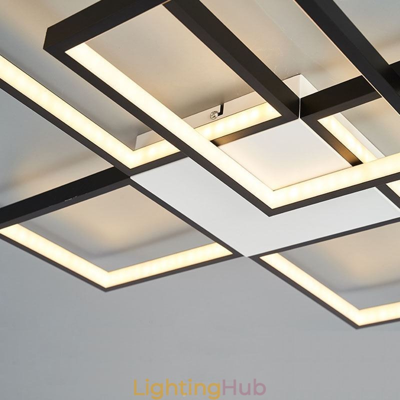 Minimalist Flush Mount Five Square Ceiling Light Stepless Dimmable With Remote Control 92W