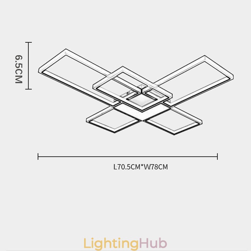 Minimalist Flush Mount Five Square Ceiling Light Stepless Dimmable With Remote Control 92W