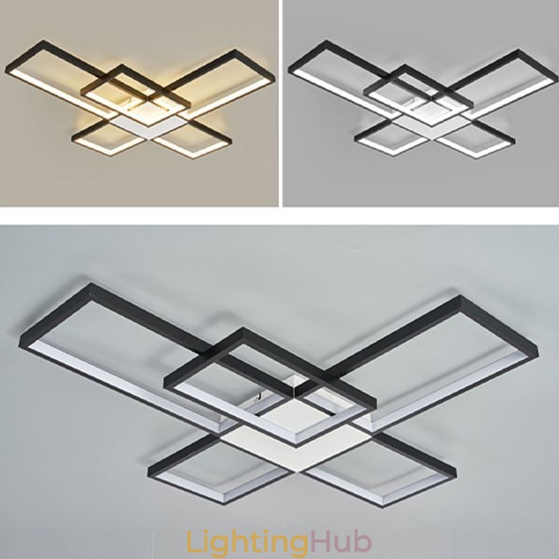 Minimalist Flush Mount Five Square Ceiling Light Stepless Dimmable With Remote Control 92W