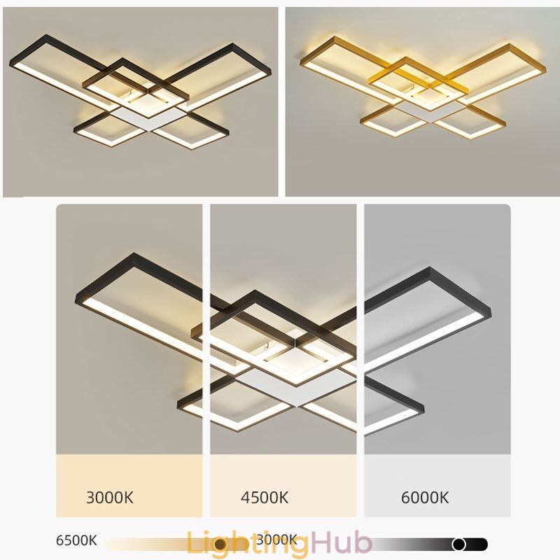 Minimalist Flush Mount Five Square Ceiling Light Stepless Dimmable With Remote Control 92W