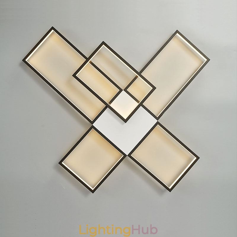 Minimalist Flush Mount Five Square Ceiling Light Stepless Dimmable With Remote Control 92W